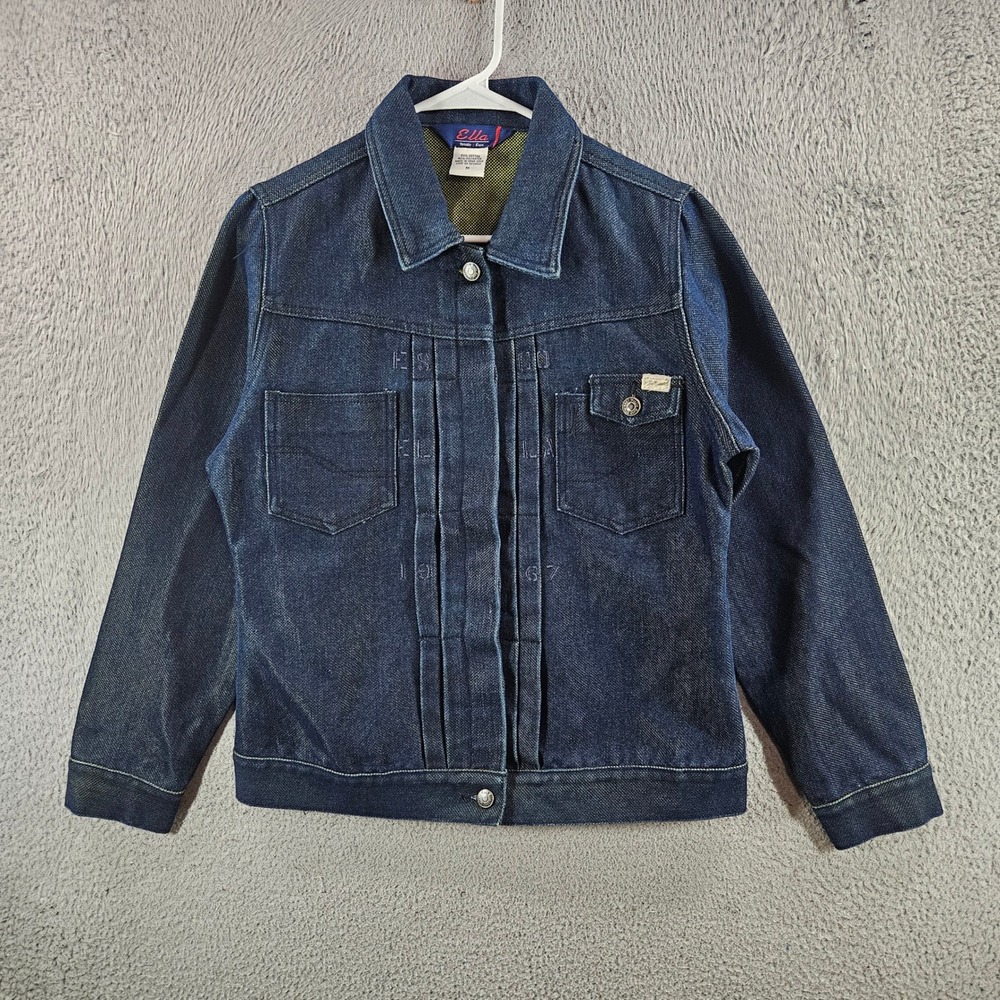 Ella Willie Esco Womens Dark Wash Denim Pleated Snap Front Jacket Blue Medium